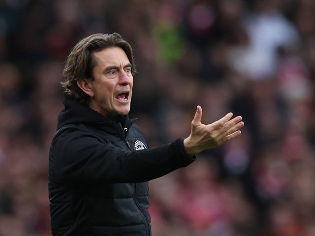 Brentford manager Thomas Frank reacts on February 11, 2023