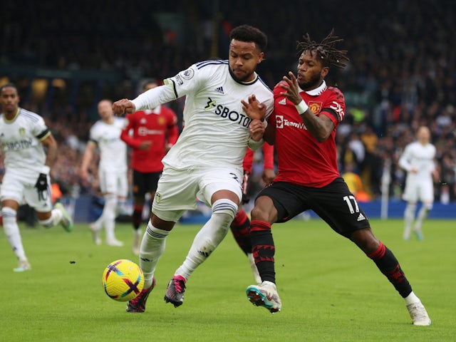 Leeds United's Weston McKennie in action with Manchester United's Fred on February 12, 2023