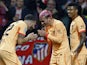 Atletico Madrid's Antoine Griezmann celebrates scoring their first goal with Mario Hermoso on February 19, 2023