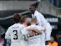 Borussia Monchengladbach's Lars Stindl celebrates scoring their first goal with teammates on February 18, 2023