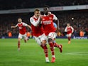 Bukayo Saka celebrates scoring for Arsenal against Manchester City on February 15, 2023