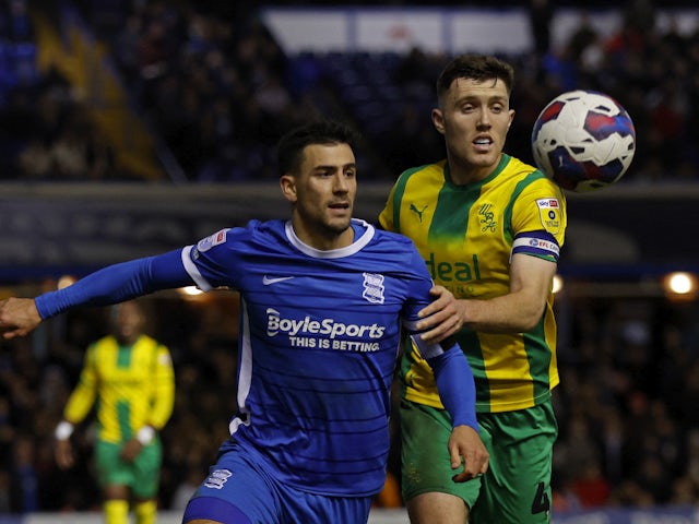  Birmingham City's Maxime Colin in action with West Bromwich Albion's Dara O'Shea on February 10, 2023