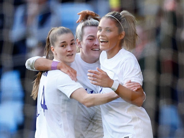 Rachel Daly celebrates scoring for England Women on February 19, 2023