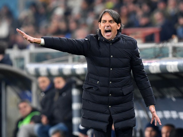 Inter Milan coach Simone Inzaghi reacts on February 13, 2023