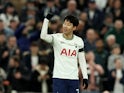 Son Heung-min celebrates scoring for Tottenham Hotspur on February 19, 2023