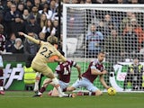 West Ham United midfielder Tomas Soucek saving Chelsea midfielder Conor Gallagher's shot on February 11, 2023.