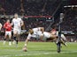 England's Anthony Watson scores their first try against Wales on February 25, 2023