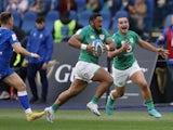 Ireland's Bundee Aki scores against Italy on February 25, 2023