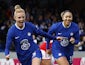 Chelsea Women's Sophie Ingle celebrates scoring their first goal with Lauren James on February 26, 2023