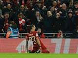 Liverpool's Darwin Nunez celebrates scoring their first goal on February 21, 2023