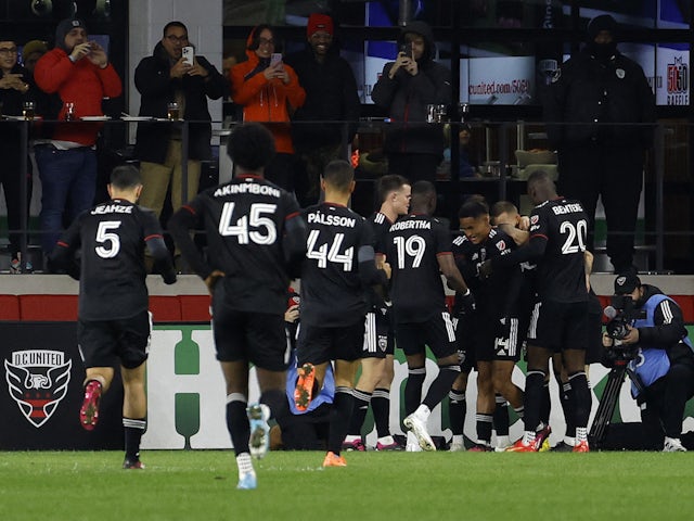 DC United midfielder Mateusz Klich (43) reacts after scoring a goal against Toronto FC during the first half at Audi Field on February 25, 2023