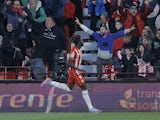 Almeria's El Bilal Toure celebrates scoring their first goal on February 26, 2023