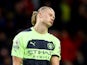Manchester City's Erling Braut Haaland looks dejected after the match on February 18, 2023