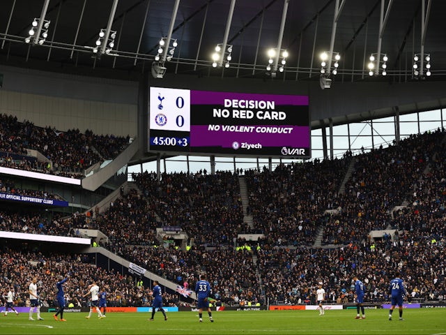 Chelsea's Hakim Ziyech escapes a red card against Tottenham Hotspur following an on-field review on February 26, 2023