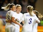 Leah Williamson celebrates scoring for England Women on February 22, 2023