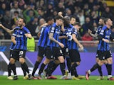 Inter Milan's Romelu Lukaku celebrates scoring their first goal with teammates on February 22, 2023
