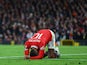 Manchester United forward Marcus Rashford goes down injured on February 23, 2023