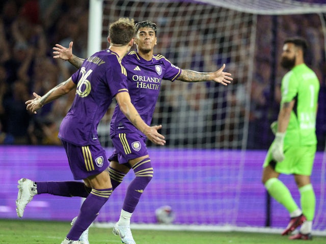 Orlando City SC midfielder Facundo Torres (17) reacts after scoring a goal against the New York Red Bulls during the second half at Exploria Stadium on February 25, 2023