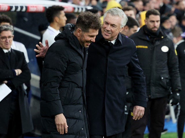 Real Madrid head coach Carlo Ancelotti and Atletico Madrid boss Diego Simeone on February 25, 2023