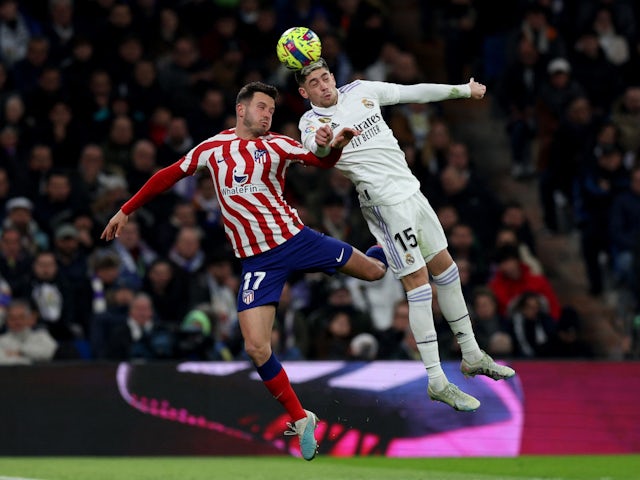 Atletico Madrid's Saul Niguez in action with Real Madrid's Federico Valverde on February 25, 2023