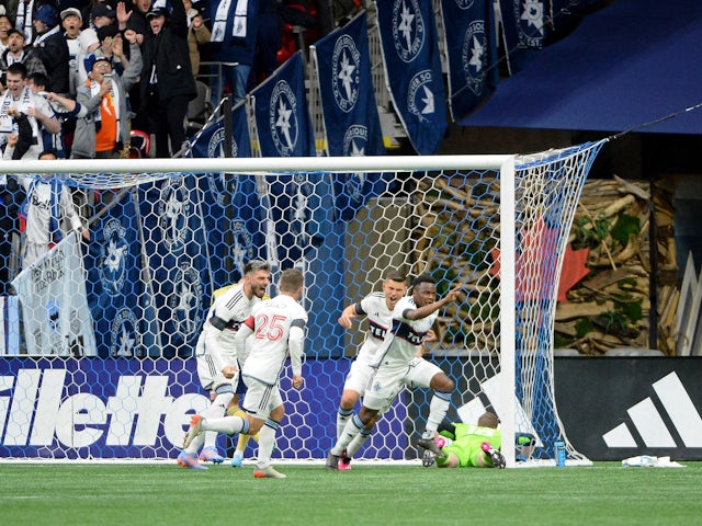 Vancouver Whitecaps FC defender Javain Brown (23) reacts after scoring a goal against Real Salt Lake goalkeeper Zac MacMath (18) during the first half at BC Place on February 25, 2023