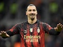 AC Milan's Zlatan Ibrahimovic celebrates after Junior Messias scores their second goal on February 26, 2023