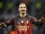 AC Milan's Zlatan Ibrahimovic celebrates after Junior Messias scores their second goal on February 26, 2023