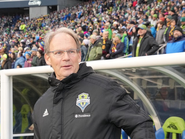 Seattle Sounders FC head coach Brian Schmetzer looks on before the game against the Colorado Rapids at Lumen Field on February 26, 2023