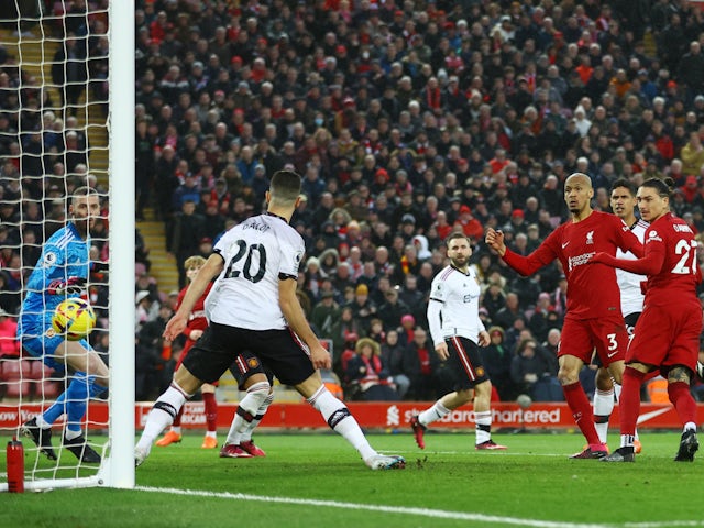 Darwin Nunez scores for Liverpool against Manchester United on March 4, 2023
