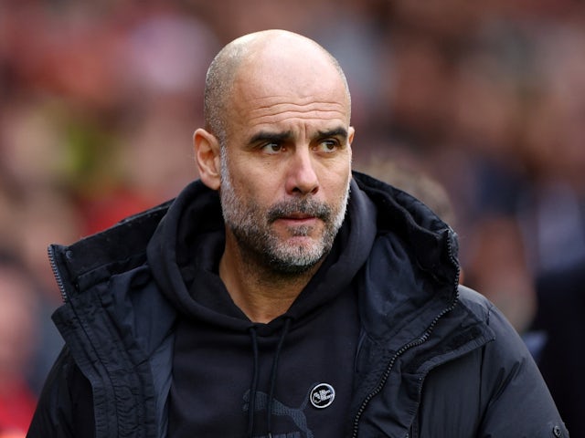Manchester City manager Pep Guardiola pictured before the match on February 18, 2023