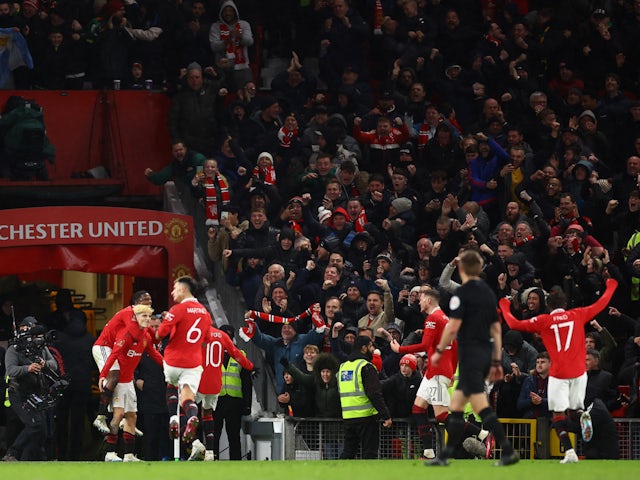 Manchester United's Alejandro Garnacho celebrates scoring against West Ham United on March 1, 2023