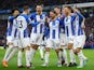 Brighton & Hove Albion's Joel Veltman celebrates scoring their second goal with teammates on March 4, 2023