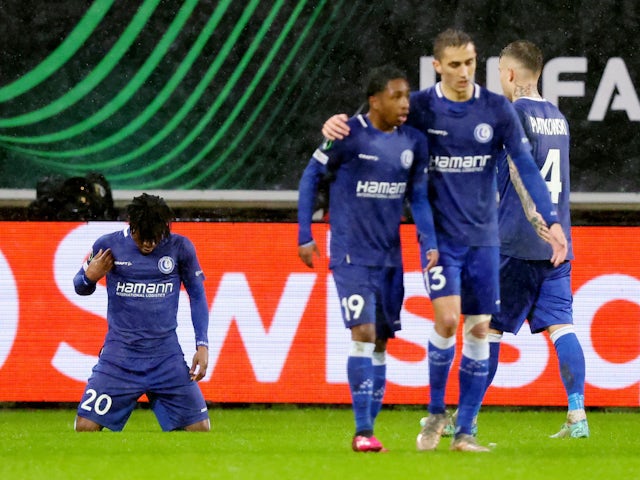 Gent's Gift Orban celebrates scoring their first goal on March 9, 2023