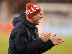 New York Red Bulls manager Gerhard Struber reacts during the second half against Nashville SC at Red Bull Arena on March 5, 2023