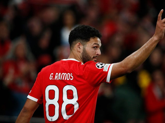 Benfica's Goncalo Ramos celebrates scoring their third goal on March 7, 2023