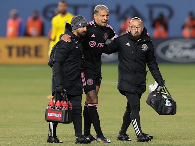 Inter Miami midfielder Gregore (26) walks off with medical staff after injury second half at Yankee Stadium on March 11, 2023