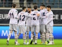 Istanbul Basaksehir F.K.'s Omer Sahiner with teammates before the match on March 9, 2023