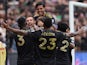 Members of Los Angeles FC (LAFC) celebrate the first goal of the game against the Portland Timbers scored by defender Giorgio Chiellini #14 during the first half at BMO Stadium on March 5, 2023