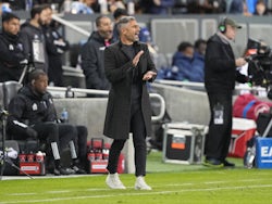 San Jose Earthquakes head coach Luchi Gonzalez claps during the first half against the Vancouver Whitecaps at PayPal Park on March 5, 2023