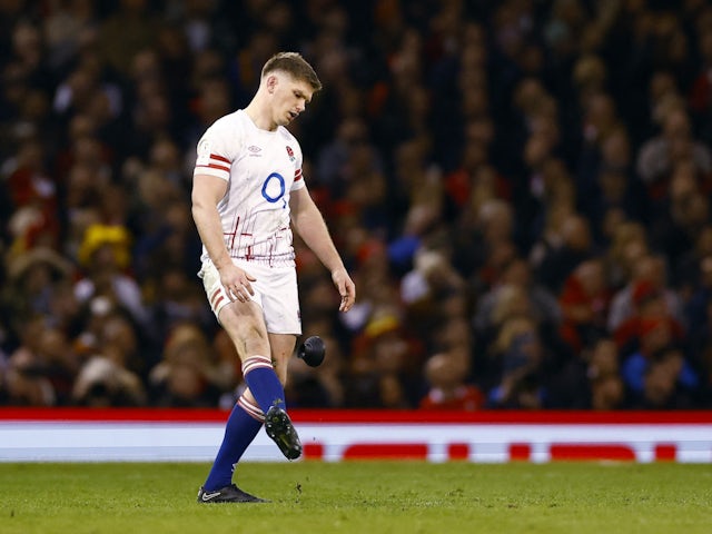 England's Owen Farrell reacts after missing a penalty on February 25, 2023