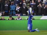 Leicester City's Patson Daka celebrates scoring their first goal on March 11, 2023