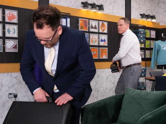 Stephen, Rufus and Stephen's favourite hole punch on Coronation Street on March 20, 2023