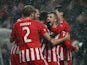 FC Union Berlin's Josip Juranovic celebrates scoring their first goal with teammates on March 9, 2023