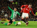 Manchester United's Wout Weghorst shoots at goal against Real Betis on March 9, 2023