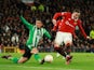 Manchester United's Wout Weghorst shoots at goal against Real Betis on March 9, 2023