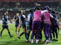 Fiorentina's Arthur Cabral celebrates scoring their first goal with teammates on March 16, 2023