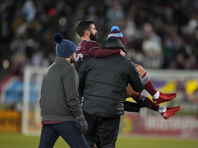 Colorado Rapids midfielder Jack Price (19) is taken off the pitch on March 19, 2023