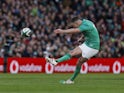 Ireland's Johnny Sexton kicks a penalty to become the highest points scorer in Six Nations history on March 18, 2023