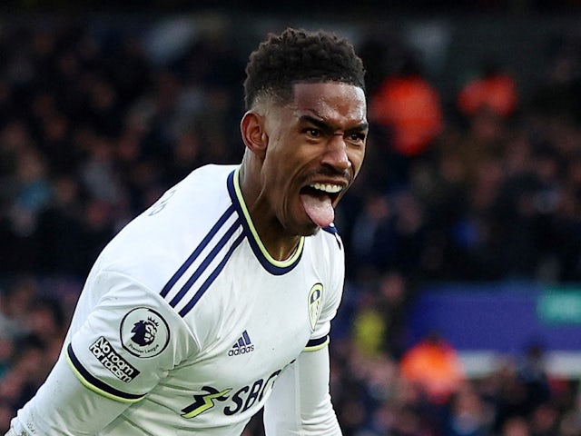 Leeds United's Junior Firpo celebrates scoring their first goal on February 25, 2023