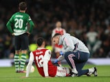 Arsenal's William Saliba goes down injured on March 16, 2023